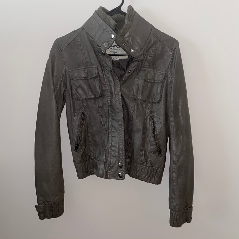 Grey leather jacket!